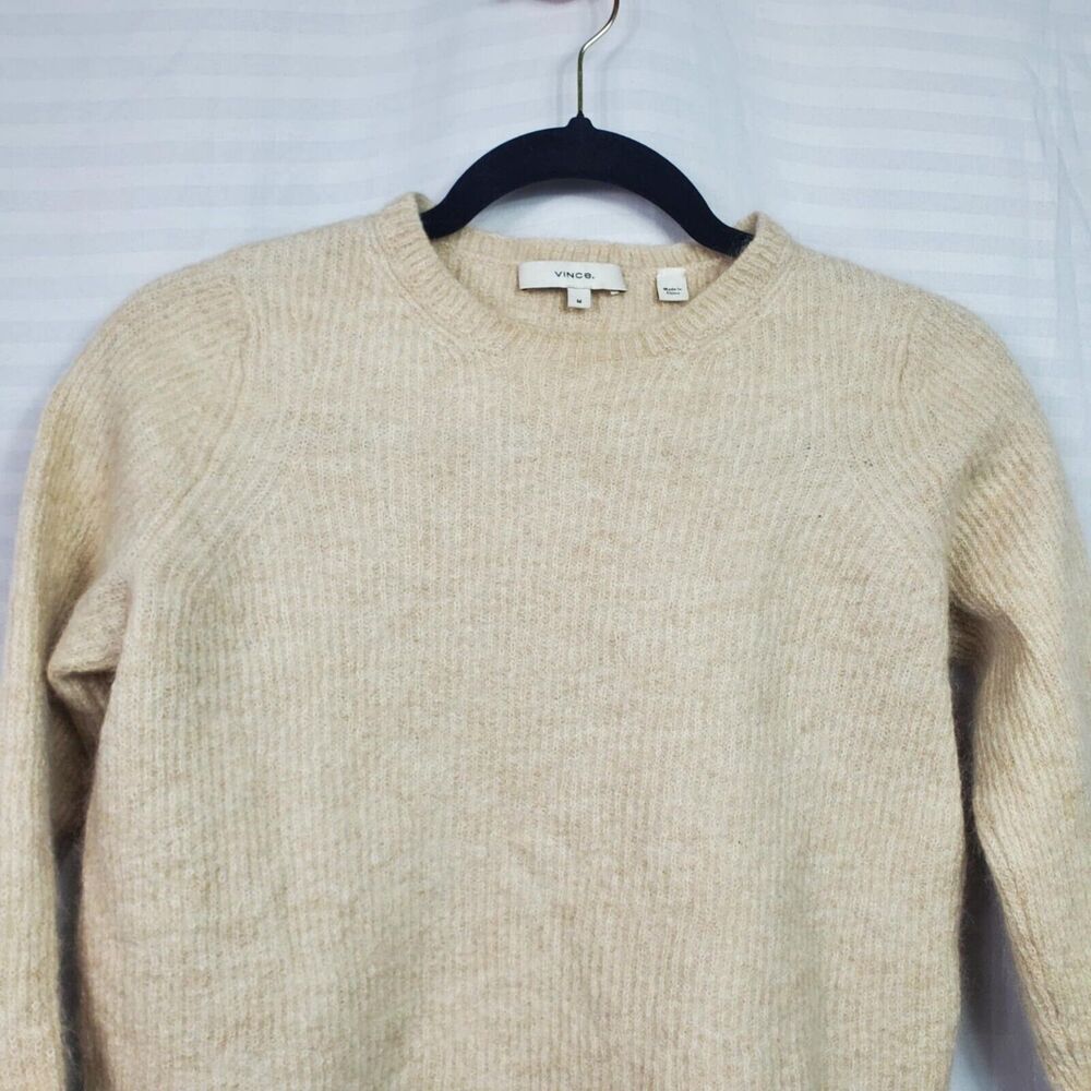 Vince Women's Ribbed Featherweight Mohair Wool Blend Crew Neck Sweater Size S